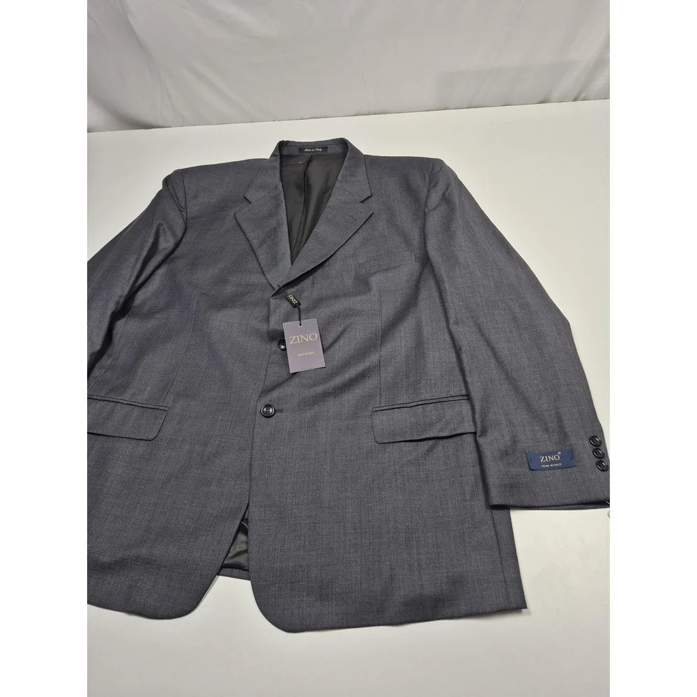 ZINO Suit Mens 52 Gray Wool Super 120s 2 Piece 47x36 Milan Italy NWT FLAW